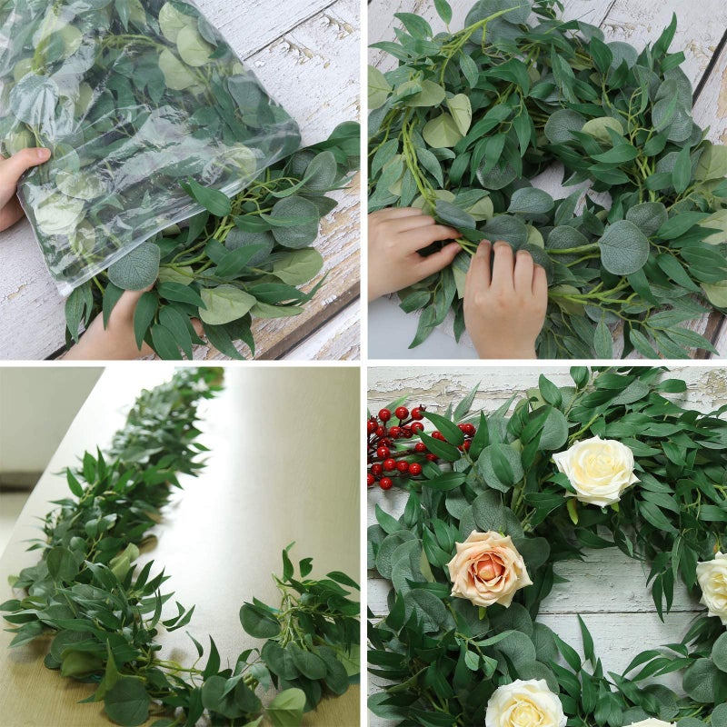 Trimgrace 4 Pack 6.5 Feet Artificial Eucalyptus Garland with Willow Leaves Vine Greenery for Wedding Table Runner Centerpiece Arch Bridal Baby Shower Fireplace Decor - Image 3